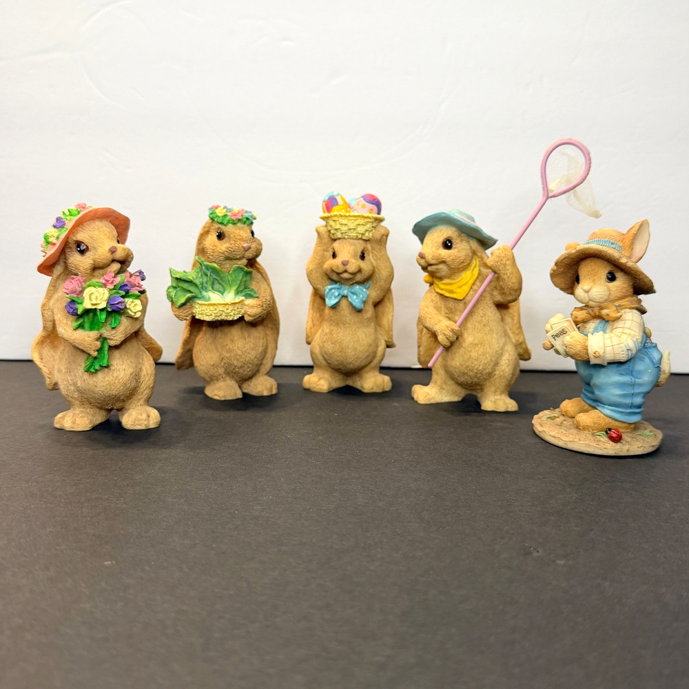 Vintage Enesco Resin Easter Bunny Figurine Lot of 5 Mixed Collection